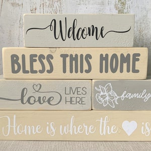 Home Love Family Wooden Stacking Blocks Handmade Signs Grey Beige Green Home Decor image 9