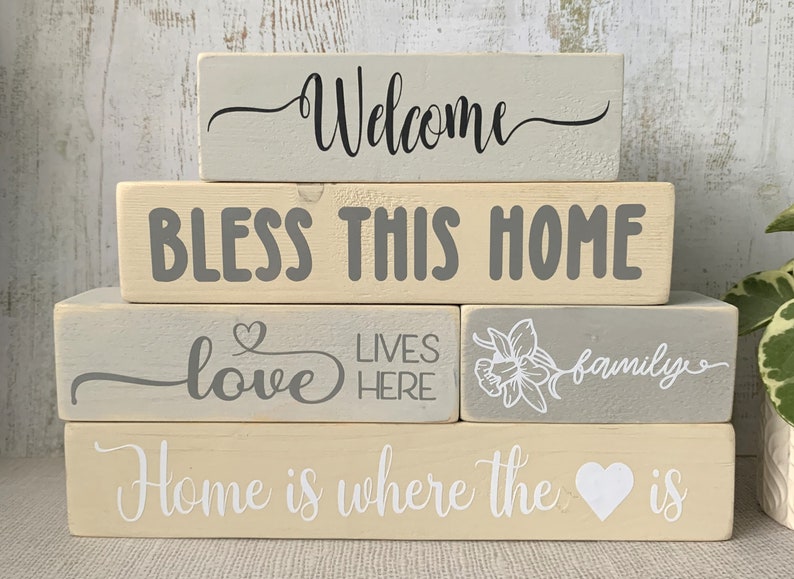 Home Love Family Wooden Stacking Blocks Handmade Signs Grey Beige Green Home Decor image 9