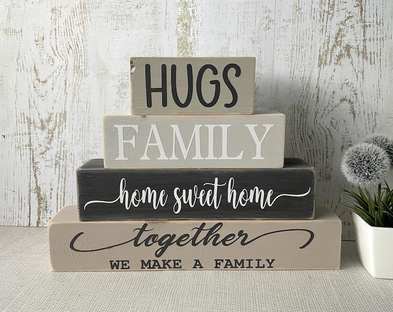 Home Love Family Wooden Stacking Blocks Handmade Signs Grey Beige Green Home Decor image 10