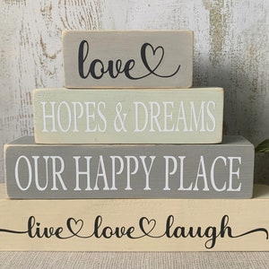 Home Love Family Wooden Stacking Blocks Handmade Signs Grey Beige Green Home Decor image 7