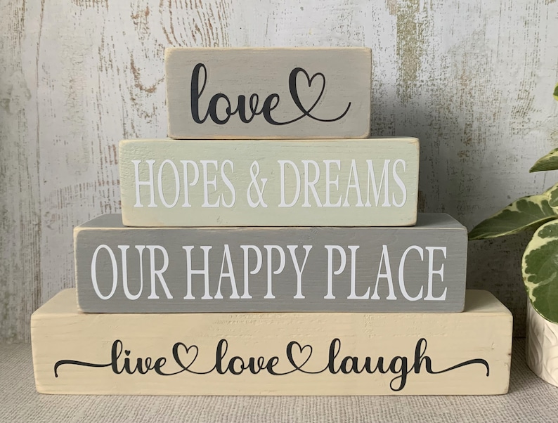 Home Love Family Wooden Stacking Blocks Handmade Signs Grey Beige Green Home Decor image 7