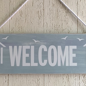 Wooden Welcome Beach Hut Sign Coastal Seaside Plaque