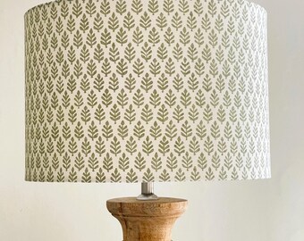 Pretty Cottage Style Green Leaf Drum Lampshade - Sage