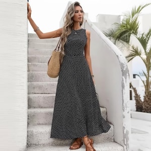 knee length dresses for ladies Polka Dot Midi Dress with Sweetheart Neckline