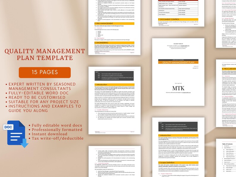 Quality Management Plan Template | Fully Editable MS Word With Examples ...