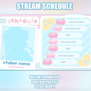 Pink Blue Stream Schedule Template for Vtuber, Stylish and beautiful