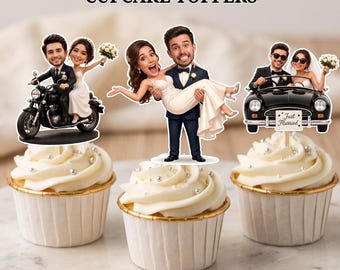 Wedding Cupcake Topper, Personalized Bride and Groom Cupcake Toppers | Wedding Decor (Digital Download)