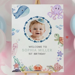 Under The Sea Baby Shower Welcome Sign, Neutral Nautical Baby Shower Welcome Poster, Editable Sea Creatures Ocean Baby Shower Sign, Photo