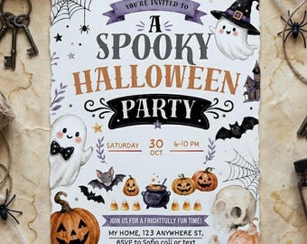 Spooky Boo Halloween party invite, Ghost Pumpkin kids party invite, Spooktcular celebratio, Cute party Digital Editable invite