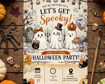 Cute Halloween Birthday Invitation, Editable Ghost Halloween Party Invite, Spooky Invitation Template, Digital Download