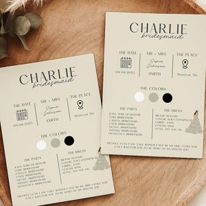 Bridesmaid Proposal & Info Card | Modern Minimalist Bridal Party Template | Editable Bridesmaid Infographic, Digital Download