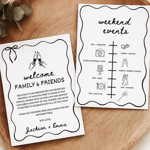 Hand Drawn Wedding Welcome Bag Letter & Timeline Template, Handwritten Wedding Events Timeline, Printable Wedding Guest Note, Templett