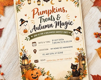 Pumpkin Fall autumn party invite, A cute fall invite, Harvest party invitation, first fall invite, brunch fall inviteDigital template