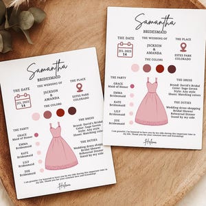 BRIDESMAIDS Info Card Template Editable, Printable Canva Template, Bridesmaid Groomsman Template, Bridesmaid Infographic, Bridal Party Info