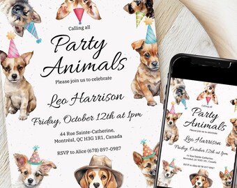 Quirky Dog Birthday Pawty Invitation, Let’s Pawty Invite, puppy bday party invite, digital birthday invitation dog, Editable invitation