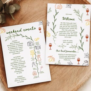 WEDDING WELCOME LETTER + timeline template, itinerary, welcome note, Italian destination, Editable weekend events, handwritten hand drawn