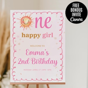 One Happy Girl Birthday welcome sign, Editing Sunshine, Sunshine Girl 1st Birthday party decor, One Happy Girl 1st Birthday party