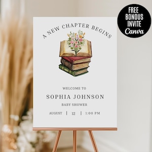Storybook Baby Shower Welcome Sign, New Chapter Begins Once upon a time Gender Neutral Book Baby Shower Decor, Reading Library Party