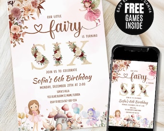 Boho Wildflower Mushroom Fairy Invitation Printable Fairy Birthday Party Invitation Enchanted Forest Invitation Princess Fairy Garden Invite