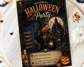 Pumpkin halloween Invite, Spooky ghost boo party party invite, Spooktcular celebration, Gothic Vintage halloween party Digital Editable