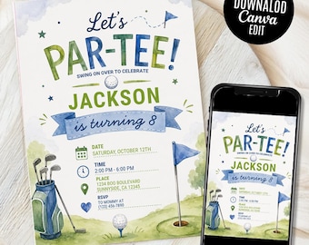 Golf Birthday Invitation, Let's Par Tee Golf Birthday Invite, Golf Birthday Party Invites, Editable template(Digital Download)