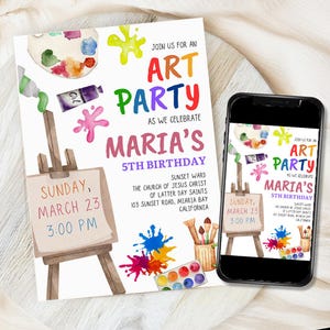 Editable Art Birthday Party Invitation, Art Painting Party Invite, Art Party Birthday Invite, Art Painting Artist Birthday Mobile Invitation