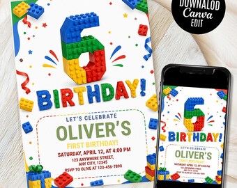 Building Blocks Personalised Birthday Card, For Boys, Grandson, Son, Nephew, Godson, Construction Bricks, Digital Download