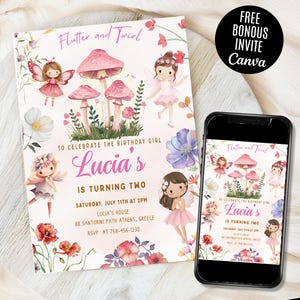 Editable Fairy Birthday Invitation Whimsical Enchanted,Fairy Party Magical Floral Fairy Princess Party Instant Download Editable CANVA