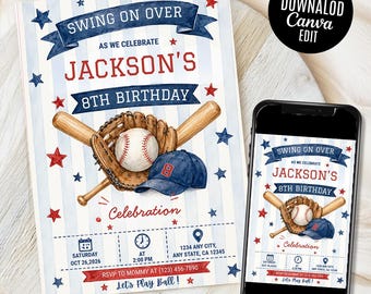 Baseball Birthday Invitation, Rookie of the Year, Sports Party Invite, Digital Download