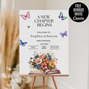 Storybook Baby Shower Welcome Sign, New Chapter Begins Once upon a time Gender Neutral Book Baby Shower Decor, Reading Library Party
