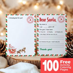 Carta a Santa, Carta para niños a Santa, Carta imprimible a Santa, Lista de deseos de Navidad para niños, Carta de querido Santa, Lista de deseos de Santa, Lista de Santa