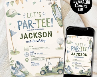 Top Golf Birthday Invitation Template, Boys Golf Party Invitation, Editable template (Digital Download)