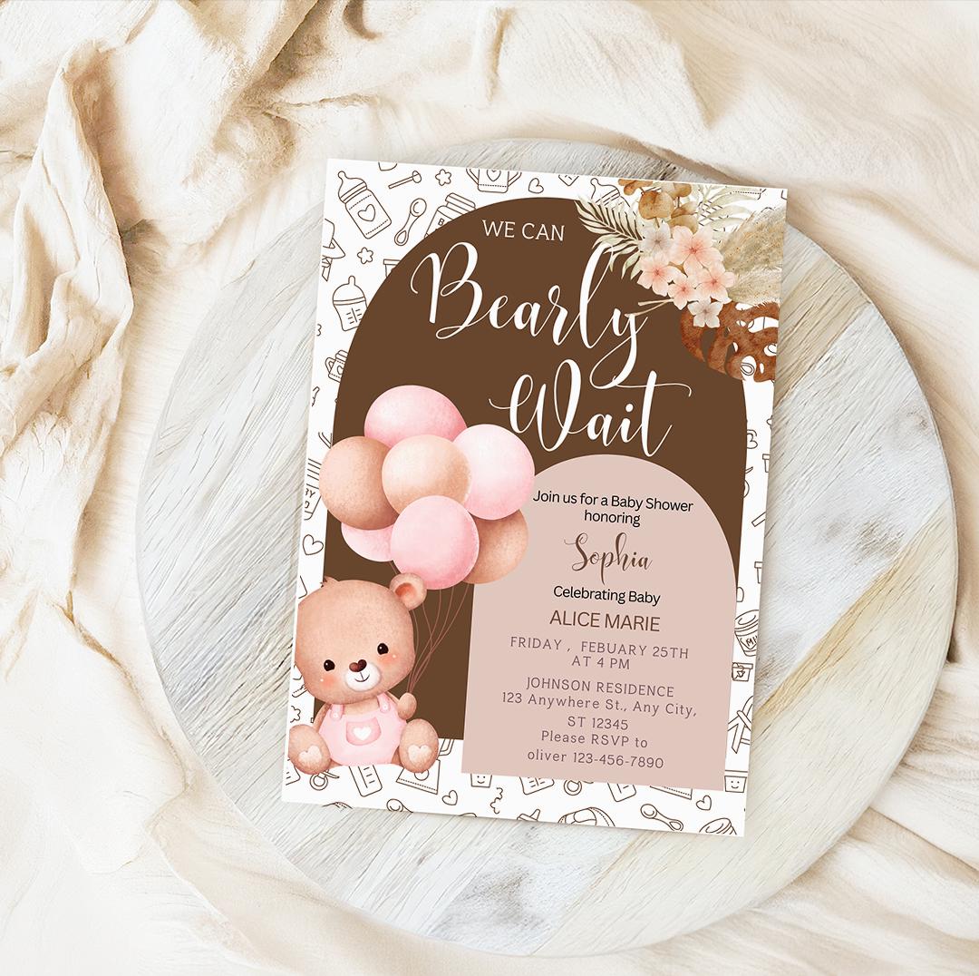 Editable We Can Bearly Wait Baby Shower Invitation Bundle Template ...