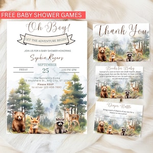Editable Let the Adventure Begin Woodland Baby Shower Invitation Bundle, Woodland Baby Shower Invite, Boy Adventure Baby Shower Template