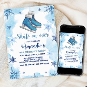 Ice Skating Party Birthday Invitation , EDITABLE Ice Skating Birthday Invitation Girls, Instant Download Invite, Skating Rink Party