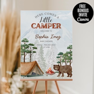 A little Camper Baby Shower Welcome Sign Template, Camping Baby Shower Sign, Camp Welcome Sign, Woodland Little Camper Baby Shower Sign