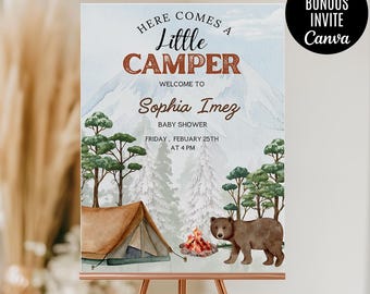 A little Camper Baby Shower Welcome Sign Template, Camping Baby Shower Sign, Camp Welcome Sign, Woodland Little Camper Baby Shower Sign
