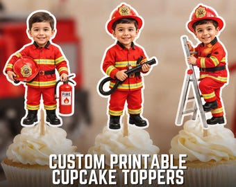 Firefighter Personalized Face Cupcake Toppers (Digital Download)