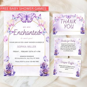 We are Enchanted to Meet You Baby Shower Invitation Bundle, We&#39;re Enchanted to Meet You Butterfly Baby Shower Evite, Purple Butterfly Theme
