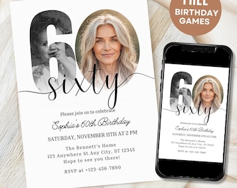 60th Birthday Invitation Template 60 th Digital Invite Instant Download Sixty Year Old Minimalist Boho Sixtieth Birthday Printable Invite