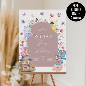 Boho Wildflower Fairy 1st Birthday Welcome Sign Template, Enchanted Fairy First Welcome Sign Fairy Garden Part, Forest Party Decor