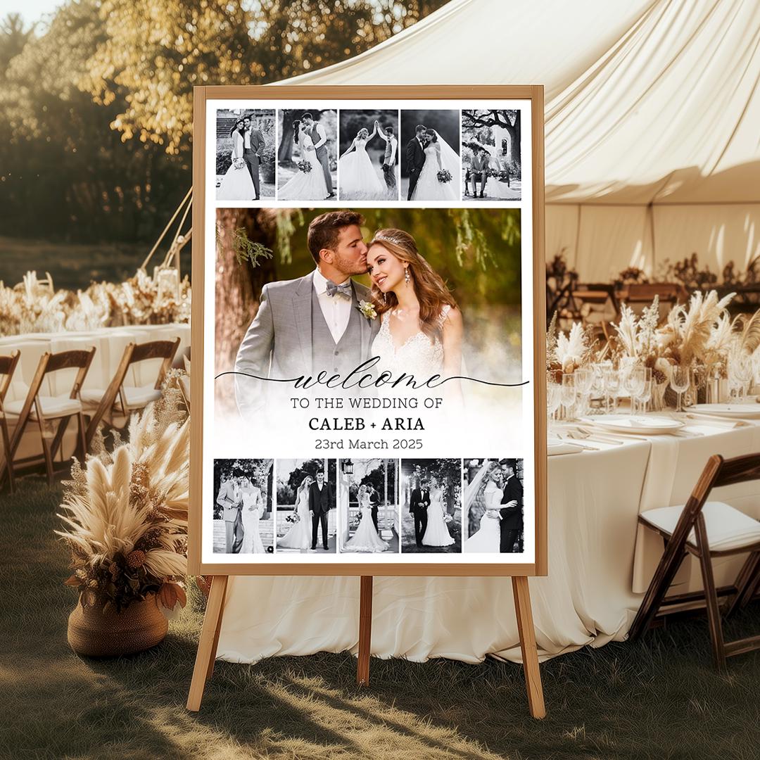 Elegant Wedding Welcome Sign Template, Wedding Photo Collage
