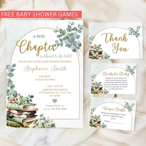 Storybook Baby Shower Bundle, New Chapter Baby Shower Invitation Set, Book Themed Baby Shower, Gender Neutral Unisex Baby Shower