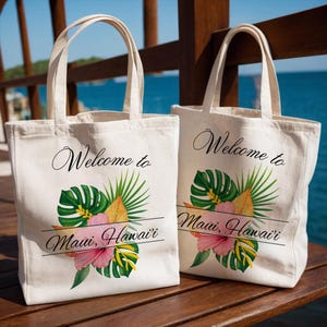 Beach Wedding Welcome Tote Bags Custom Personalized Hawaii Wedding Hotel Welcome Totes Destination Wedding Tropical Welcome Bags