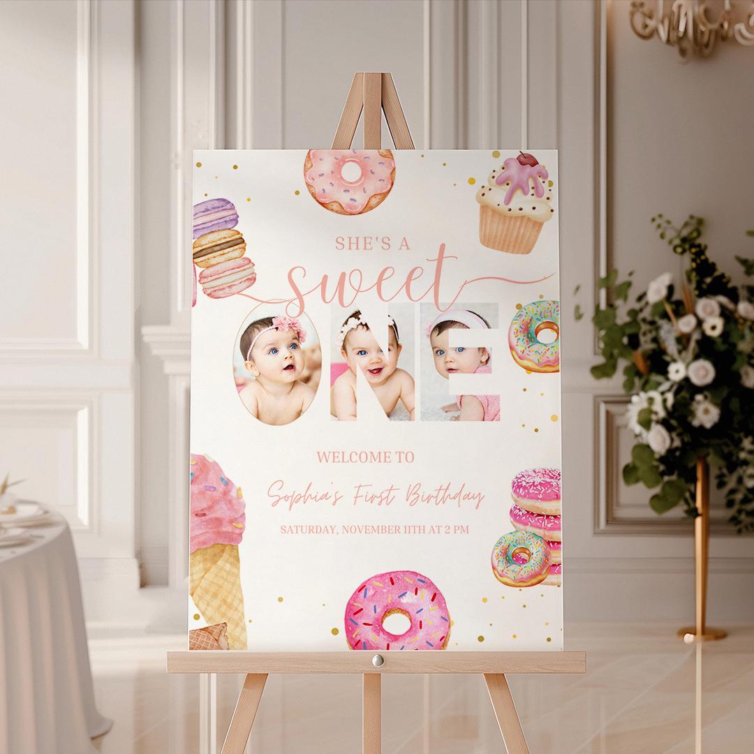 EDITABLE Sweet One Birthday Party Welcome Sign for Girl First Birthday ...