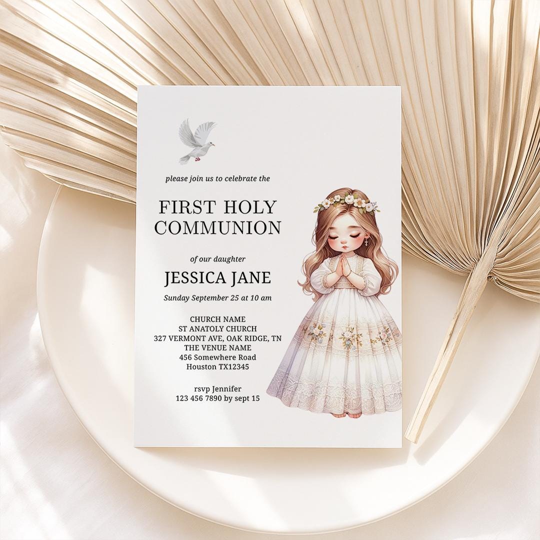 Girl Boho Pink Floral 1st Holy Communion Invitation EDITABLE Primera ...