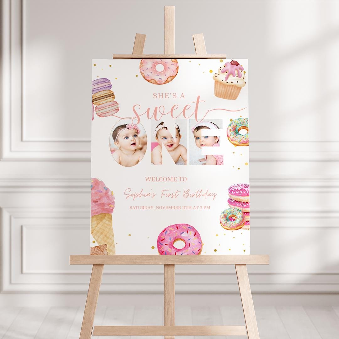 EDITABLE Sweet One Birthday Party Welcome Sign for Girl First Birthday ...