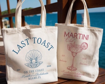 Bachelorette beach Party Favors, Custom Bag for Bridesmaid, Beach Tote Bag for Girl Trip, Bach Club martini favor bags, Bridal Party Gifts