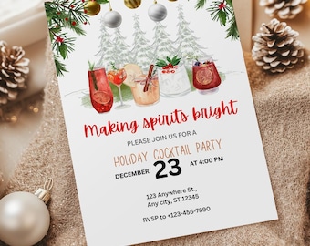 Editable Holiday Cocktail Party Invitation, Xmas Party Template, Making Spirits Bright, Adult Holiday Christmas Party Invite, Edit in Canva