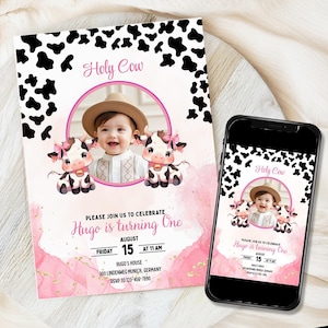 Holy Cow Birthday Invitation Template, photo invite, Editable Holy Cow Birthday Invitation, Cowgirl Invitation, Holy Cow invitation